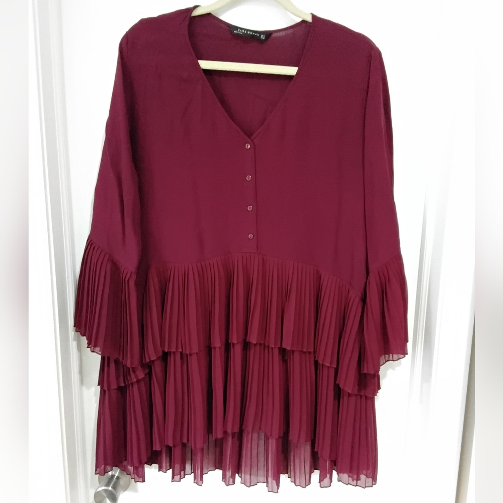 Zara Woman Pleated Shiffon Top